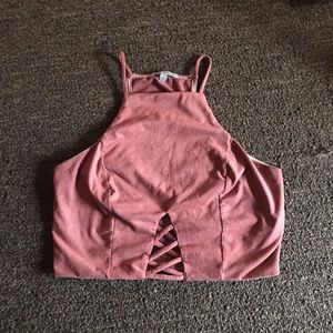 DUSTY ROSE CROPPED HALTER TANK TOP